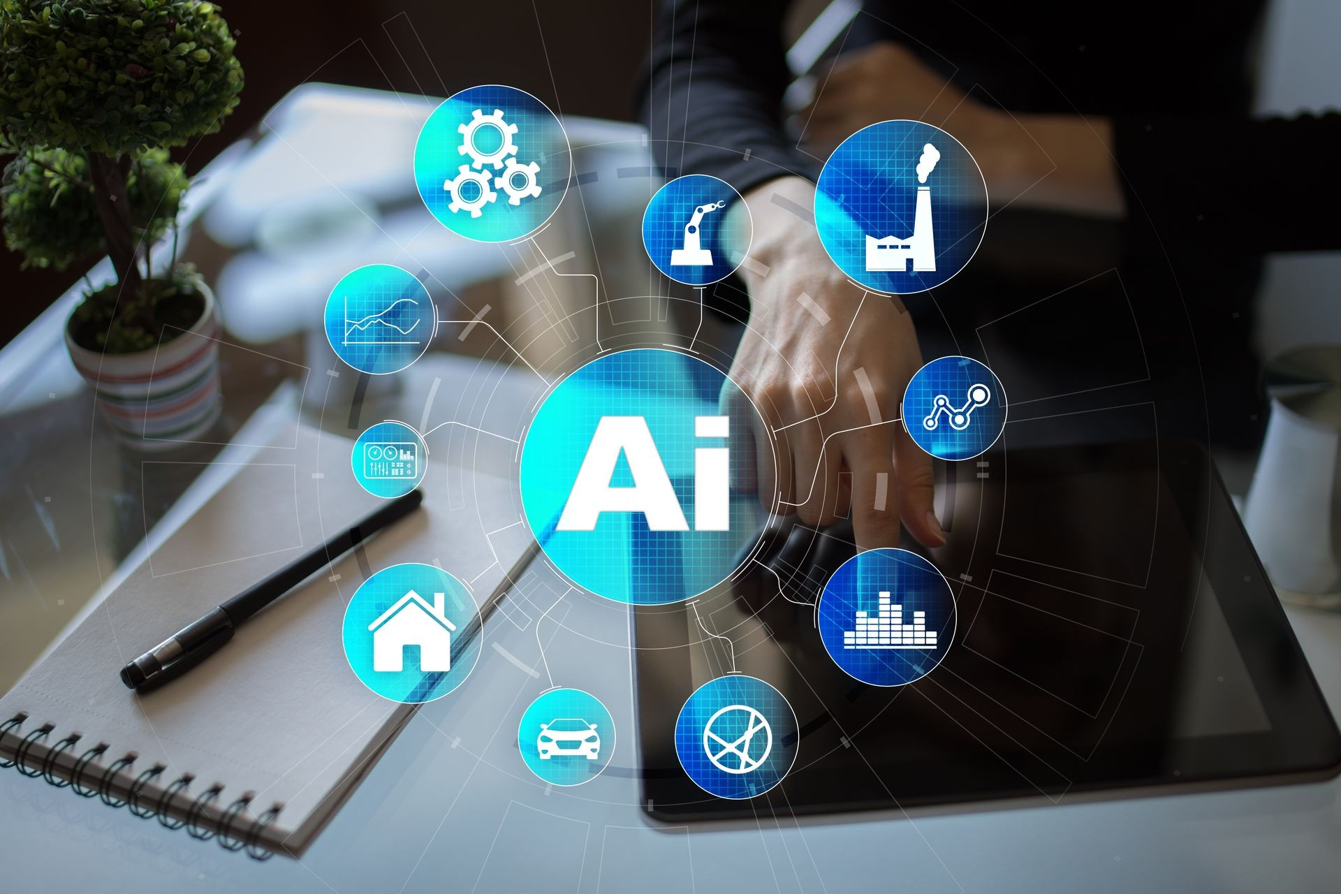 AI, Artificial intelligence, machine learning, neural networks and modern technologies concepts. IOT and automation.